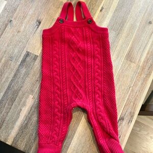 Red knit overalls, 6-12 months
